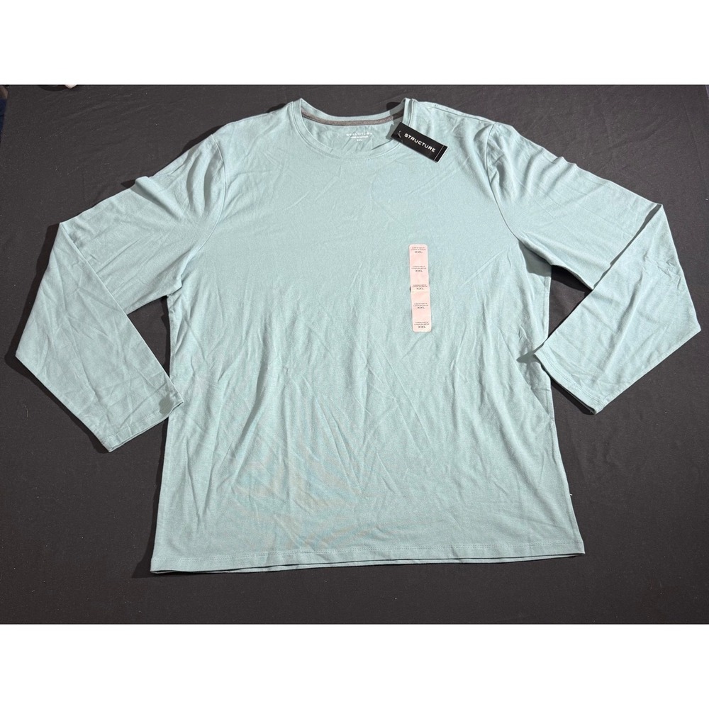 Structure Mens XXL Long Sleeve Stretch Tee Crew Neck Light Blue Shirt New NWT